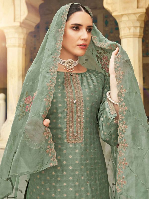 Green Cotton Salwar Suit With Dupatta