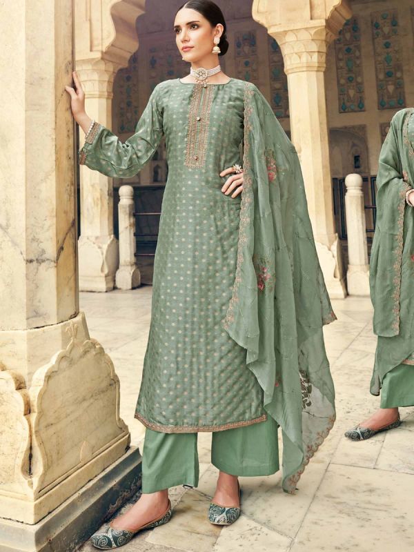 Green Cotton Salwar Suit With Dupatta