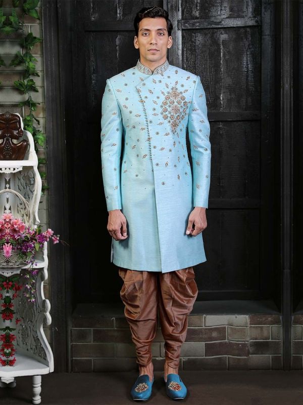 Silk Men's Indowestern Sky Blue Colour.