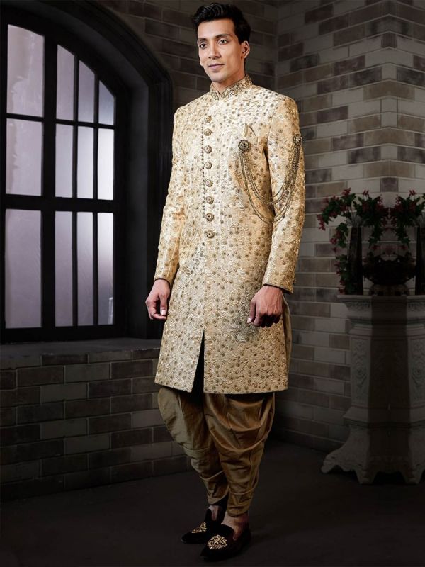 Indian Wedding Sherwani Golden Colour.