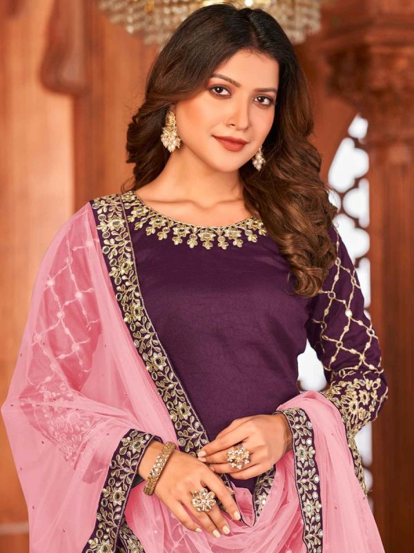 Purple Punajbi Salwar Kameez In Art Silk