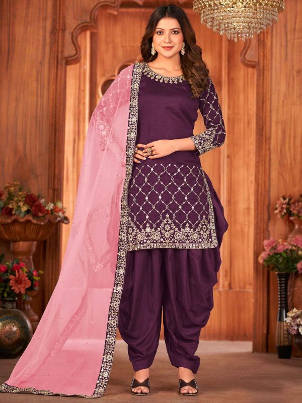Purple Punajbi Salwar Kameez In Art Silk