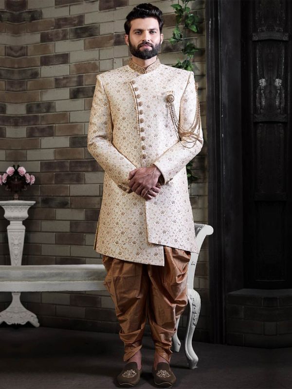 Cream Colour Silk Indian Designer Indowestern.