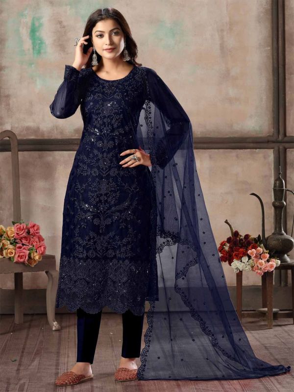 Blue Colour Salwar Kameez with Embroidery Work.