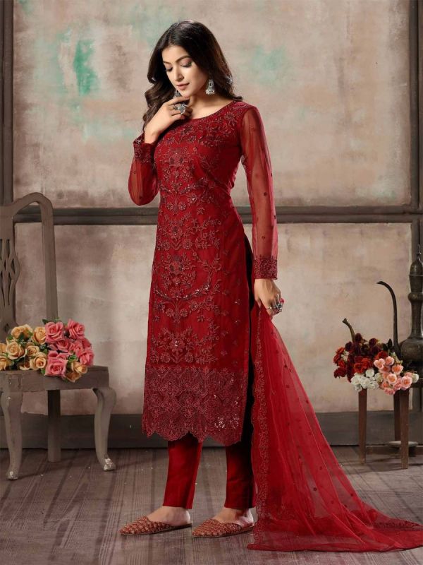 Maroon Colour Net,Shantoon Fabric Salwar Kameez.
