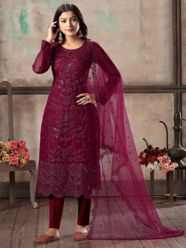 Wine Colour Designer Salwar Suit.