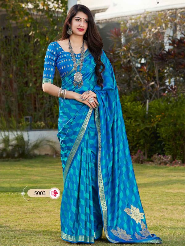 Blue Colour Banarasi Silk Printed Saree.