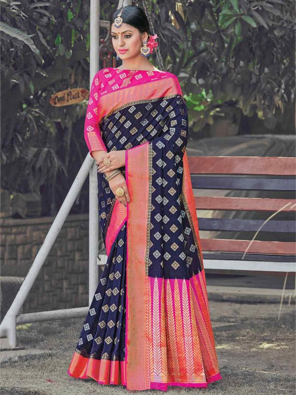 Navy Blue Colour Silk Party Wear Saree.