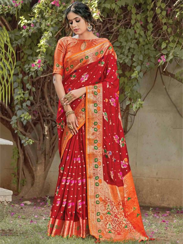 Red Colour Silk Weaving Saree.