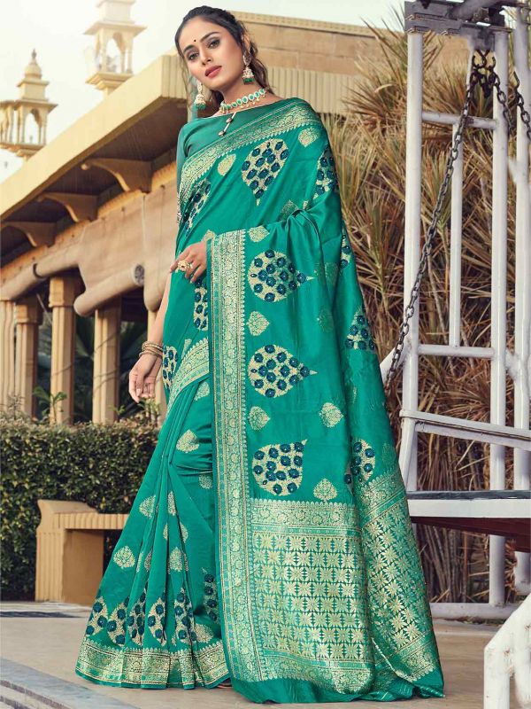 Silk Fabric Designer Saree Rama Green Colour.