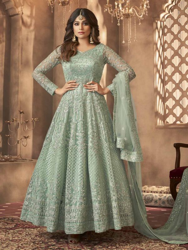 Sky Blue Colour Net Fabric Bollywood Salwar Kameez.