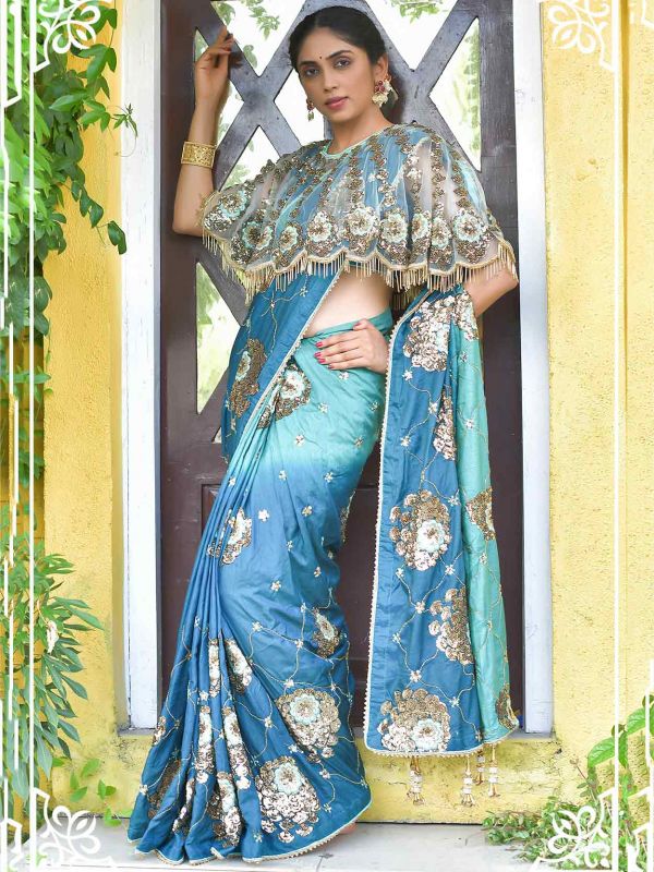 Blue Colour Silk Fabric Designer Saree.