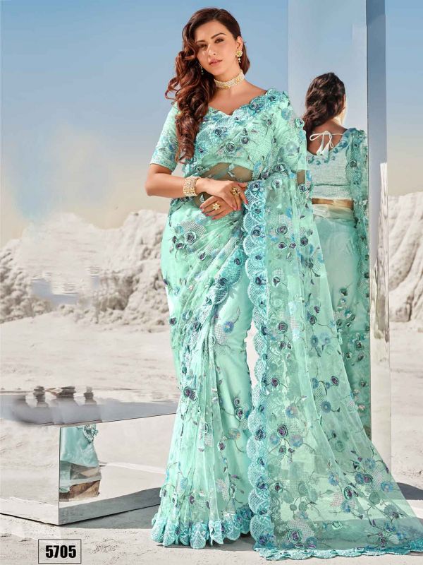 Turquoise Colour Net Fabric Saree.
