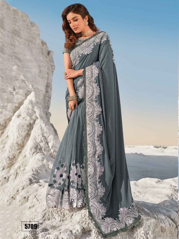 Grey Colour Imported Fabric Women Saree.