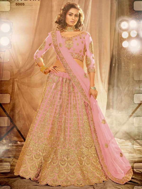 Pink Colour Net Fabric Designer Lehenga Choli.