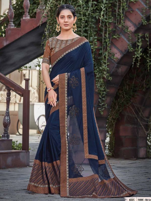 Blue Colour Party Wear Saree Georgette,Silk Fabric.