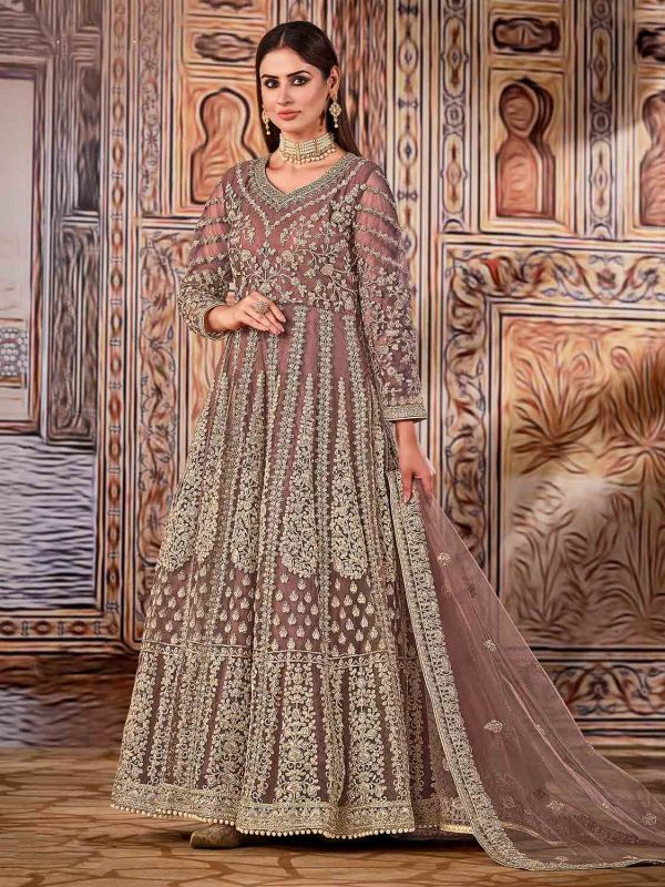 Net Designer Salwar Kameez Rust Colour.