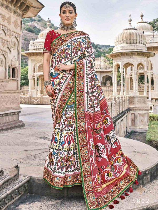 Multi Colour Silk Fabric Saree in Hand Work.