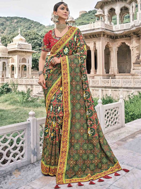 Green Colour Silk Saree in Hand Work.