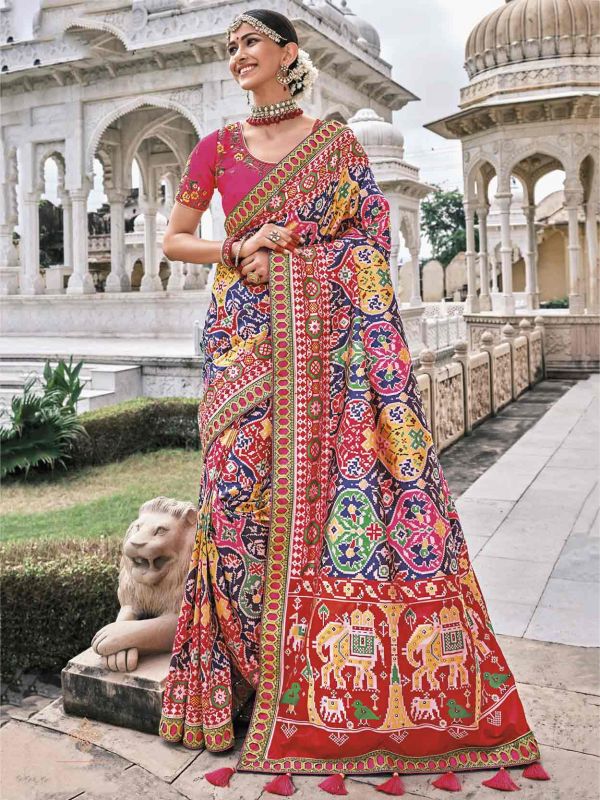 Red,Blue Colour Silk Fabric Designer Saree.