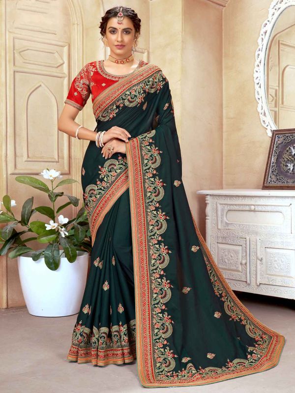 Green Colour Silk Indian Designer Saree.