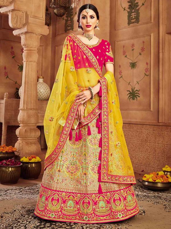 Banarasi Silk Designer Lehenga Choli in Yellow,Green Colour.