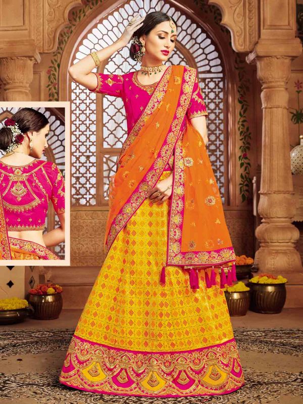Yellow Colour Silk Fabric Indian Designer Lehenga Choli.