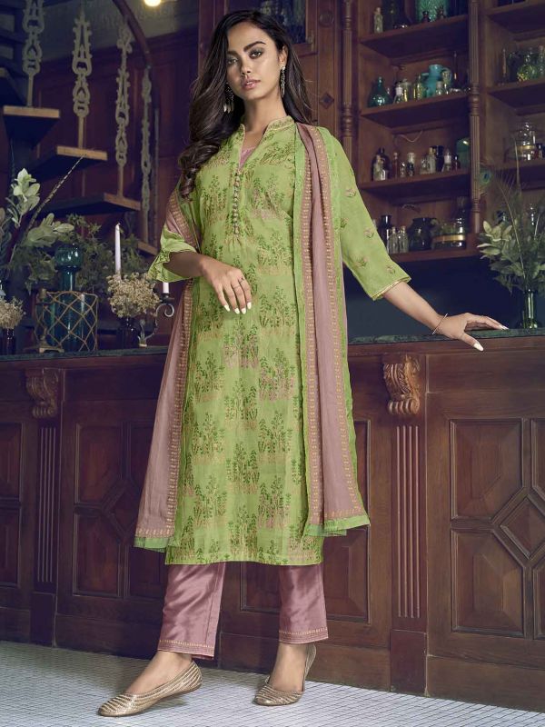 Green Colour Art Silk Fabric Salwar Suit.