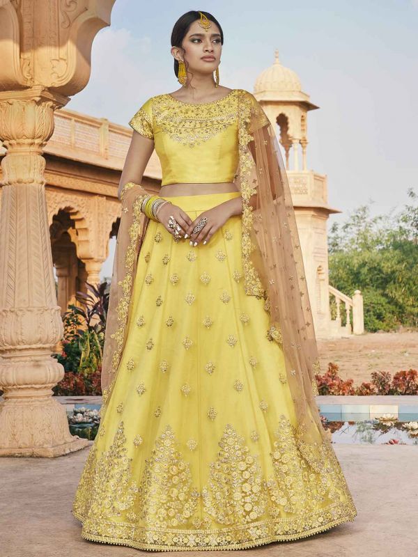 Yellow Colour Net Fabric Women Lehenga Choli.