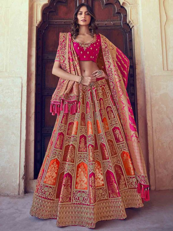 Pink,Orange Colour Banglori Silk Designer Lehenga Choli.