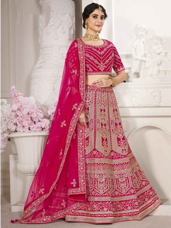 Pink,Red Colour Silk Fabric Bridesmaid Lehenga Choli.