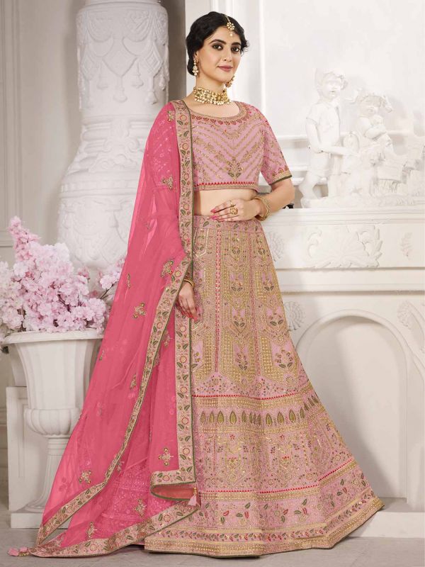 Silk Fabric Wedding Lehenga Choli Pink Colour.