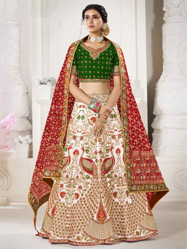 White,Golden Colour Silk Fabric Indian Designer Lehenga Choli.