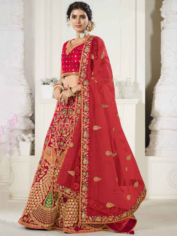 Red Colour Silk Fabric Bridal Lehenga Choli.