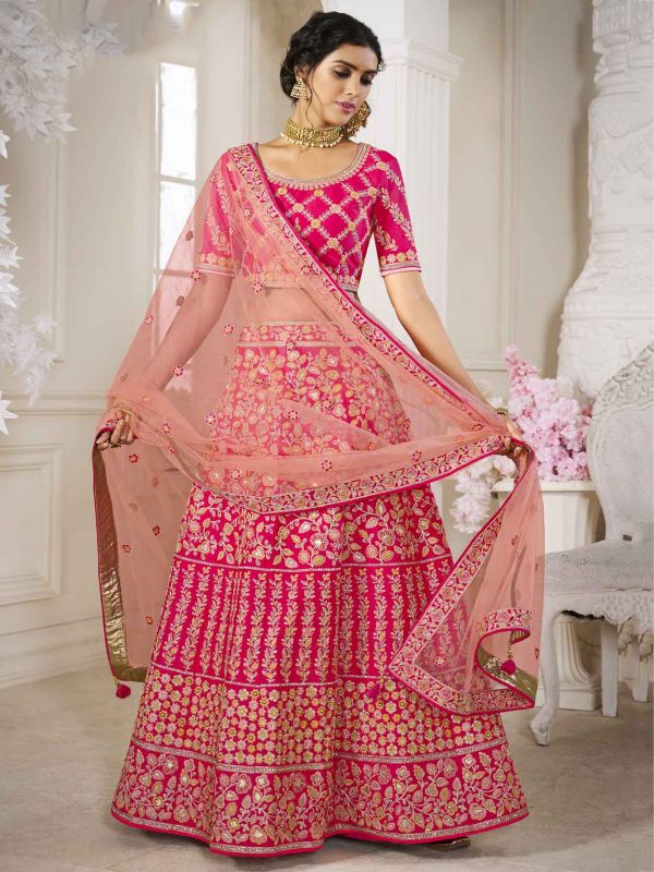 Silk Fabric Bridesmaid Lehenga Choli Pink Colour.