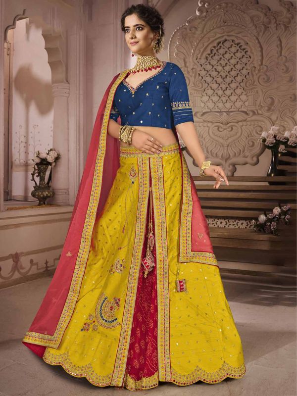 Yellow Colour Silk Fabric Lehenga Choli.
