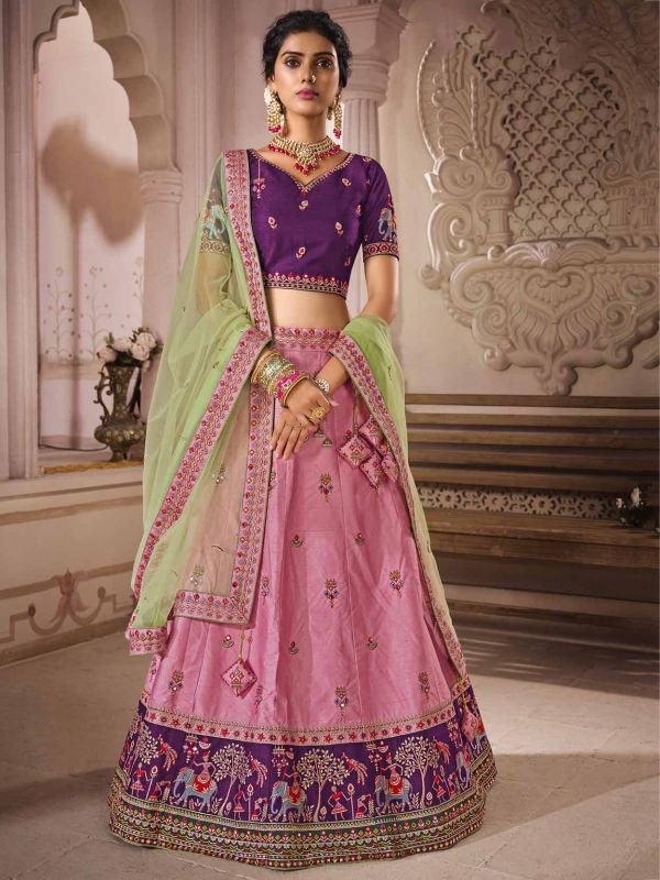 Pink Colour Silk Fabric Wedding Lehenga Choli.