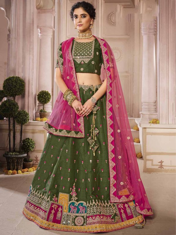 Silk Fabric Women Lehenga Choli Green Colour.