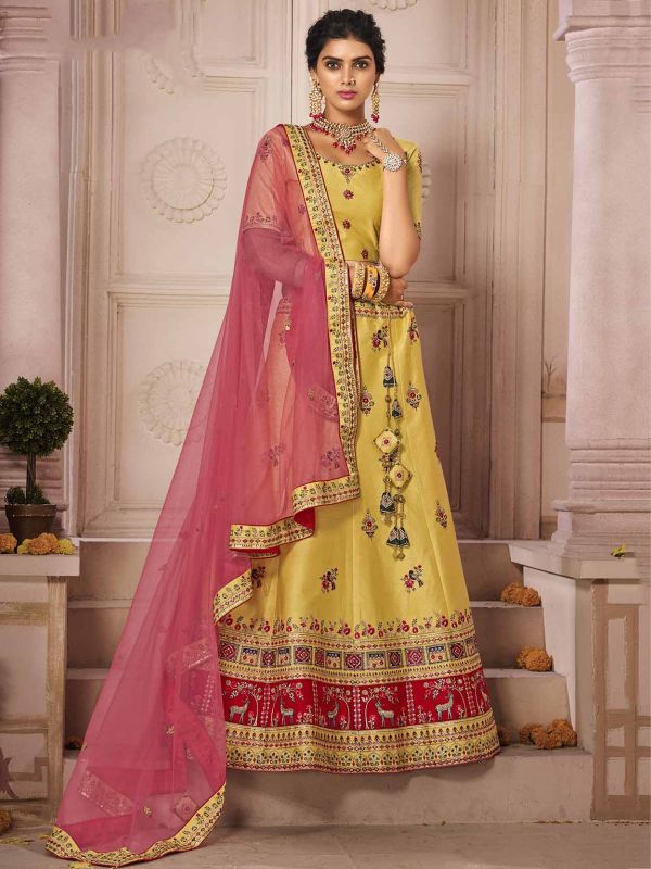 Yellow Colour Silk Fabric Women Lehenga Choli.