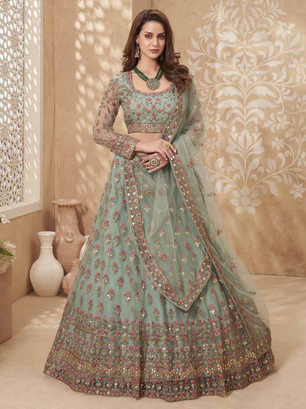 Mint Green Colour Net Fabric Designer Lehenga Choli.