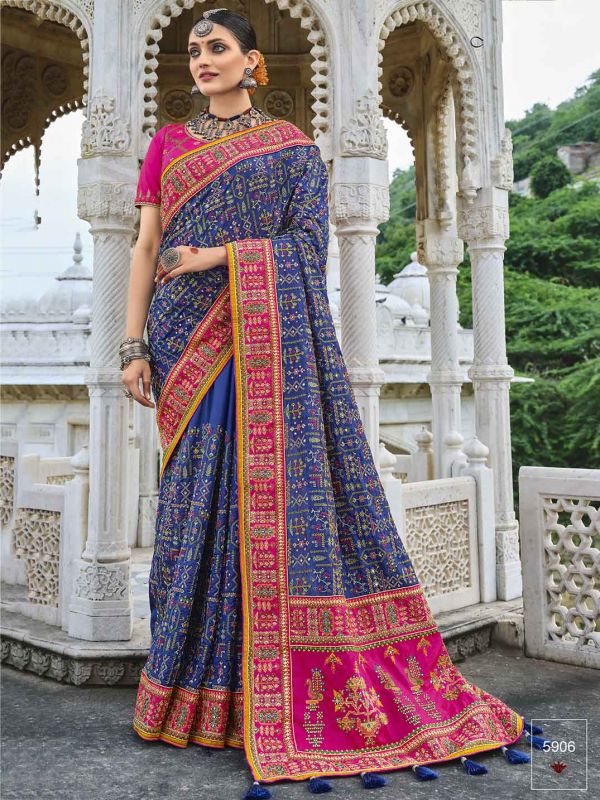 Blue Colour Banarasi Silk Fabric Designer Saree.