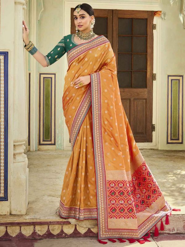 Orange Colour Silk Fabric Traditional Saree.