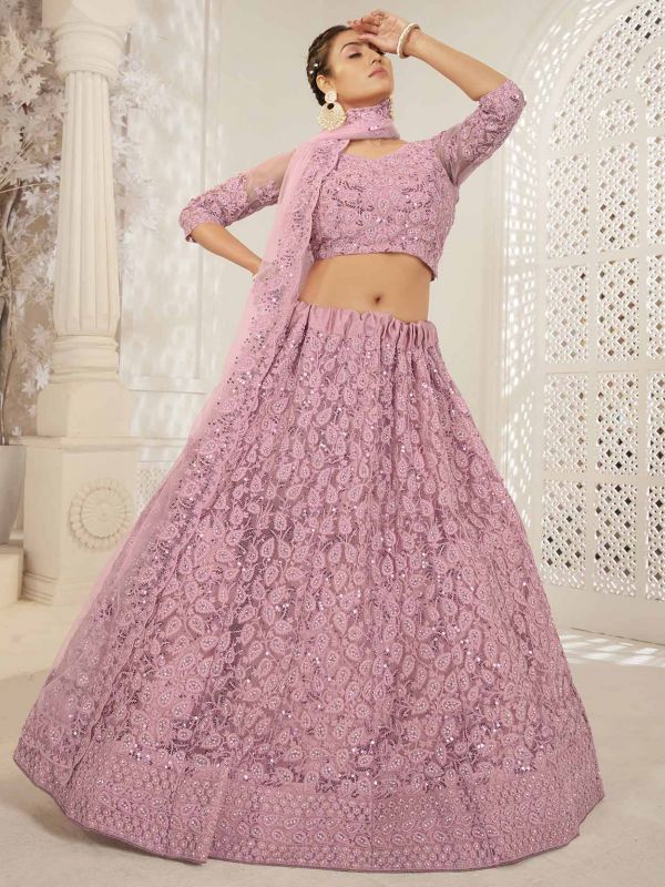 Pink Colour Net,Silk Fabric Wedding Lehenga Choli.