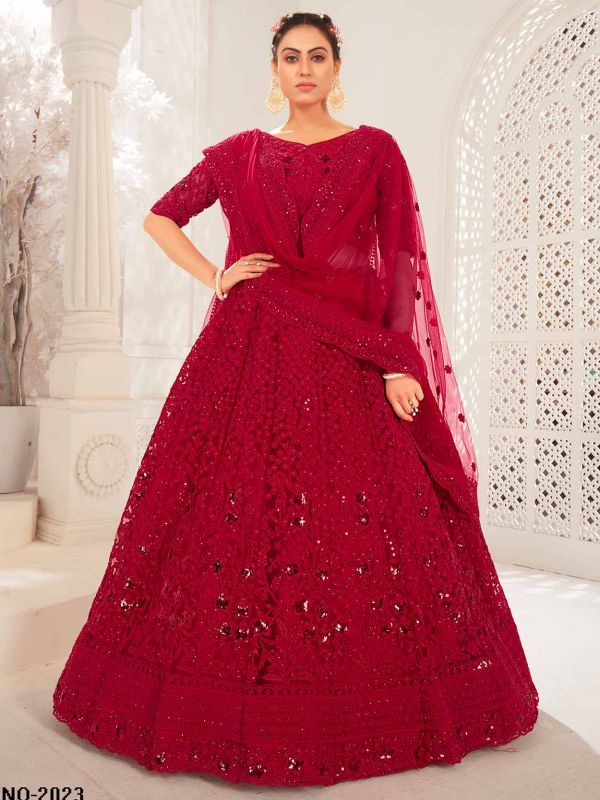 Net,Silk Fabric Designer Lehenga Choli Red Colour.