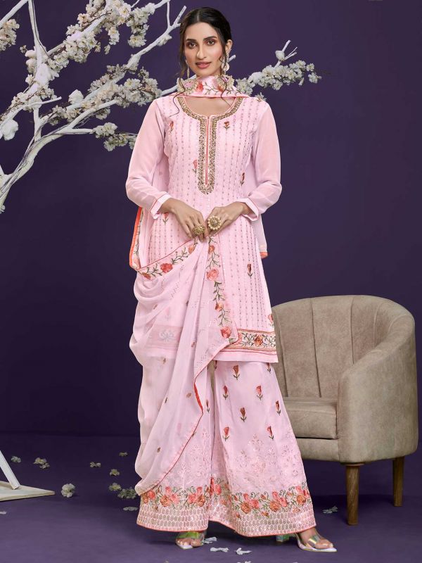 Pink Colour Pakistani Gharara Salwar Suit.