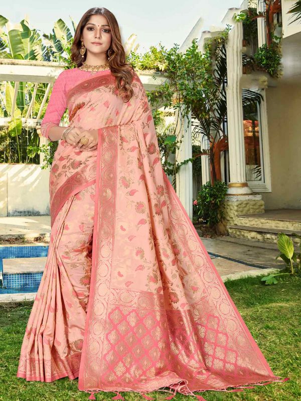 Pink Colour Banarasi Silk Fabric Women Saree.
