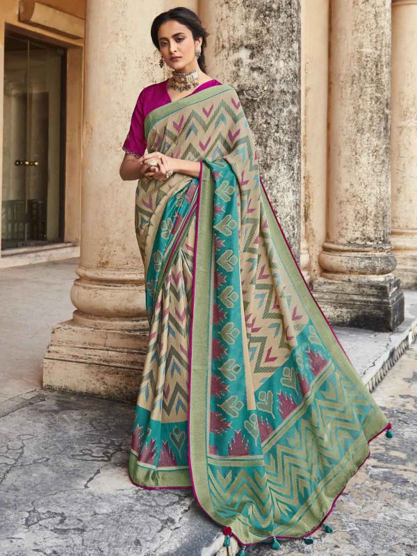 Beige Colour Silk Designer Saree.