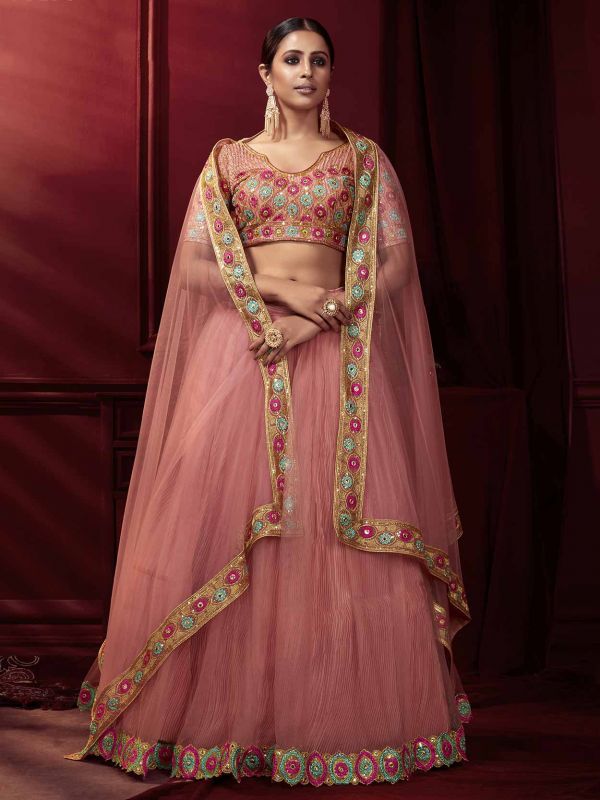 Pink Colour Net Fabric Designer Wedding Lehenga Choli.