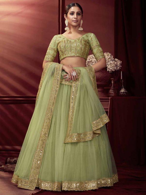 Beautiful Pista Green Colour Lehenga Choli Net Fabric.