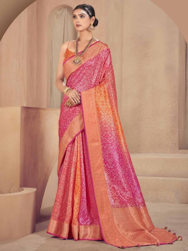 Raw Silk Fabric Traditional Saree Pink Colour.